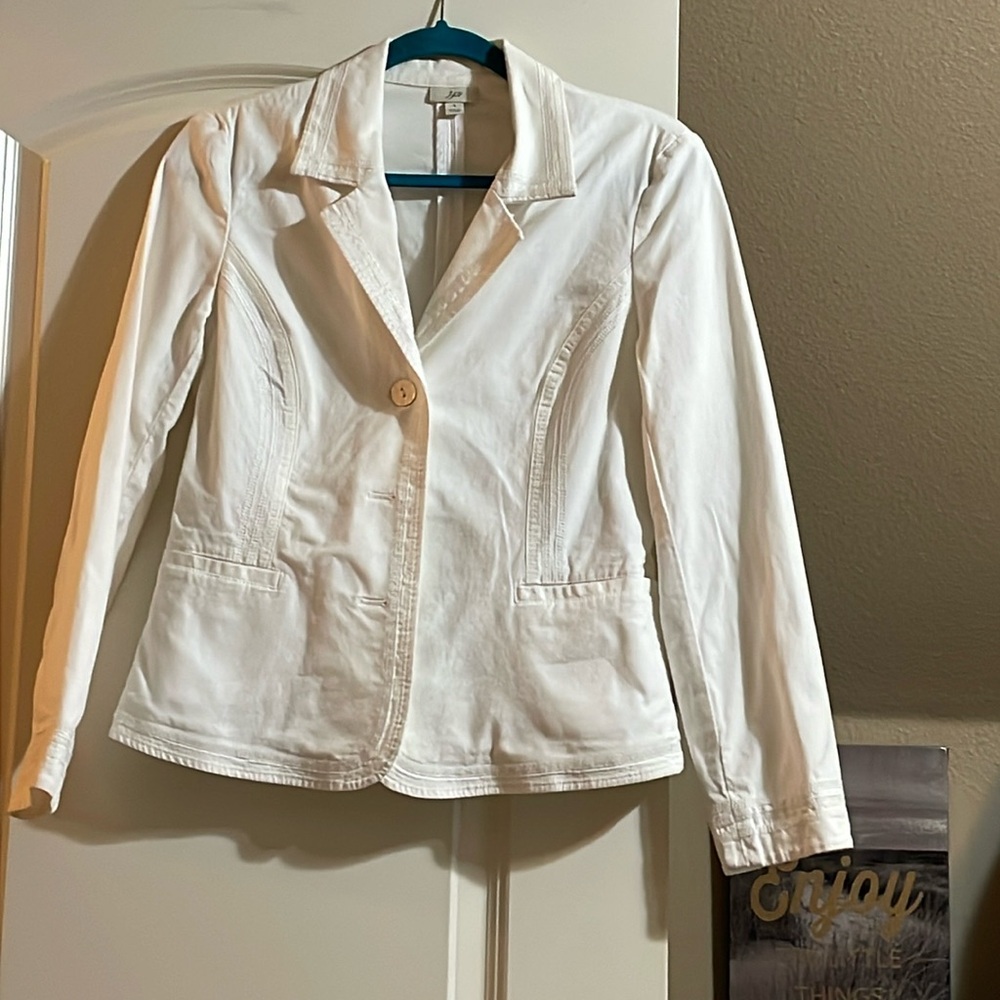 🔥 J Jill Ladies Cream SZ:4 Boutique Blazer Jacket Long Sleeves 3 Buttons Closure